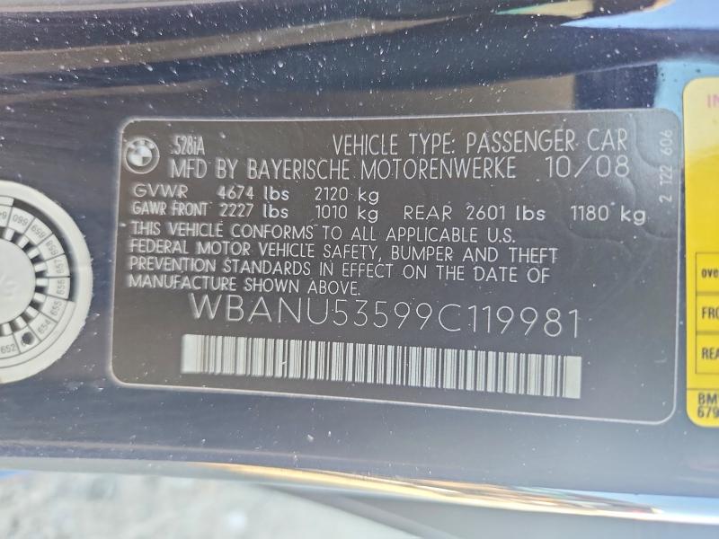 2009 Bmw 528 მანქანა იყიდება აუქციონზე, vin: WBANU53599C119981, აუქციონის ნომერი: 66733396