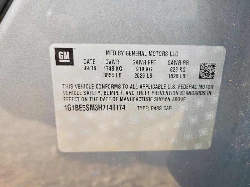 2017 Chevrolet Cruze მანქანა იყიდება აუქციონზე, vin: 1G1BE5SM3H7140174, აუქციონის ნომერი: 63191056