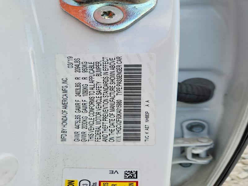 2019 Honda Accord მანქანა იყიდება აუქციონზე, vin: 1HGCV2F93KA015980, აუქციონის ნომერი: 66257366