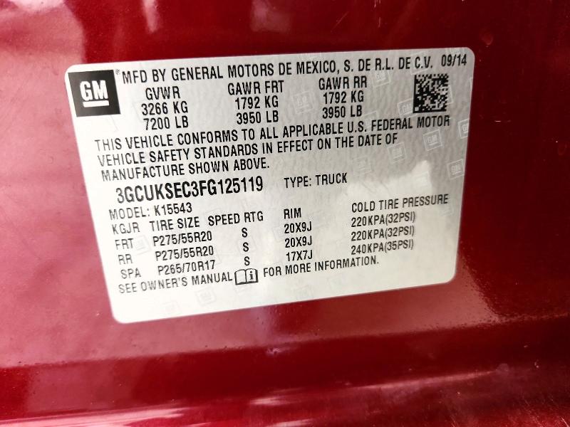 Aukcja sprzedaży 2015 Chevrolet Silverado, vin: 3GCUKSEC3FG125119, numer aukcji: 64550116
