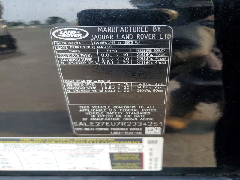 64194726 :رقم المزاد ، SALE27EU7R2334251 vin ، 2024 Land Rover Defender مزاد بيع