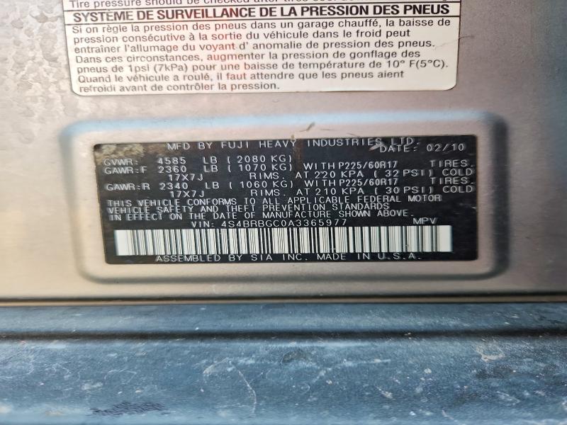 63542426 :رقم المزاد ، 4S4BRBGC0A3365977 vin ، 2010 Subaru Outback مزاد بيع