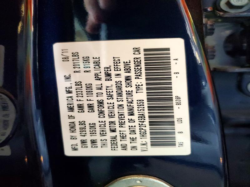 Aukcja sprzedaży 2011 Honda Accord, vin: 1HGCP2F45BA152658, numer aukcji: 64988596