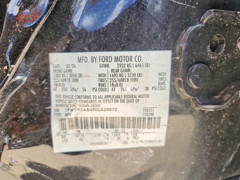 Aukcja sprzedaży 2024 Ford Explorer, vin: 1FM5K8AB4RGA26972, numer aukcji: 66018036