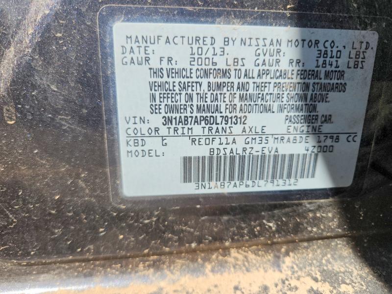 2013 Nissan Sentra მანქანა იყიდება აუქციონზე, vin: 3N1AB7AP6DL791312, აუქციონის ნომერი: 66810386