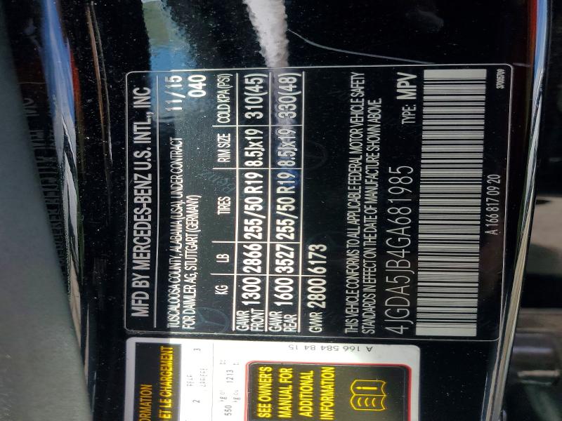 63283456 :رقم المزاد ، 4JGDA5JB4GA681985 vin ، 2016 Mercedes-benz Gle مزاد بيع