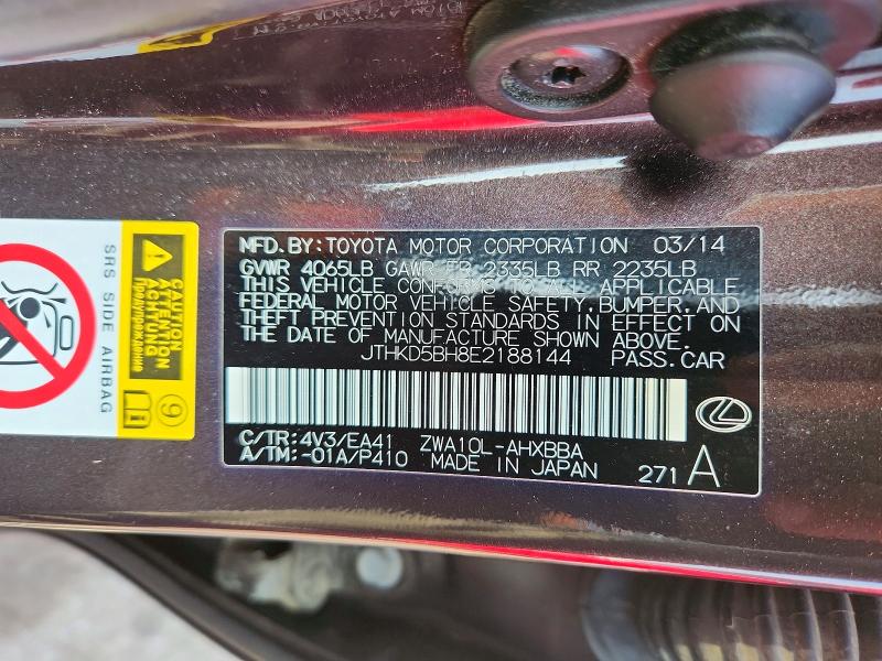 64375656 :رقم المزاد ، JTHKD5BH8E2188144 vin ، 2014 Lexus Ct مزاد بيع