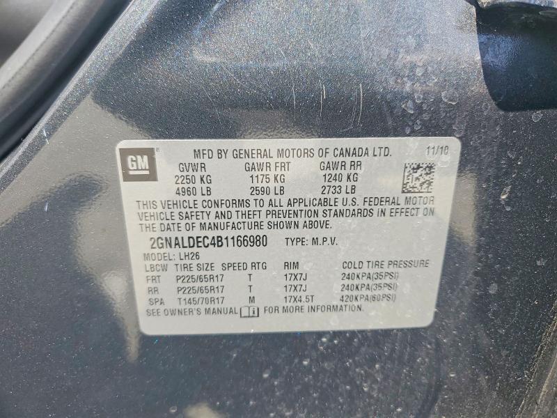 63577926 :رقم المزاد ، 2GNALDEC4B1166980 vin ، 2011 Chevrolet Equinox مزاد بيع