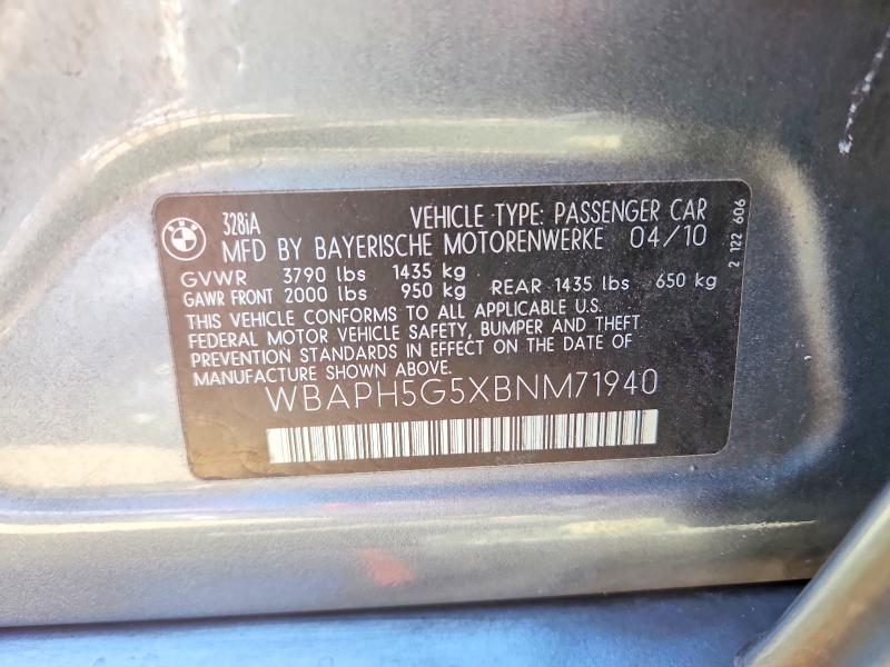 2011 Bmw 328 მანქანა იყიდება აუქციონზე, vin: WBAPH5G5XBNM71940, აუქციონის ნომერი: 63928956
