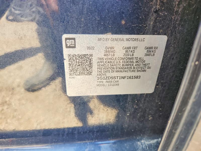 Продажа на аукционе авто 2022 Chevrolet Malibu, vin: 1G1ZD5ST1NF161583, номер лота: 65016946