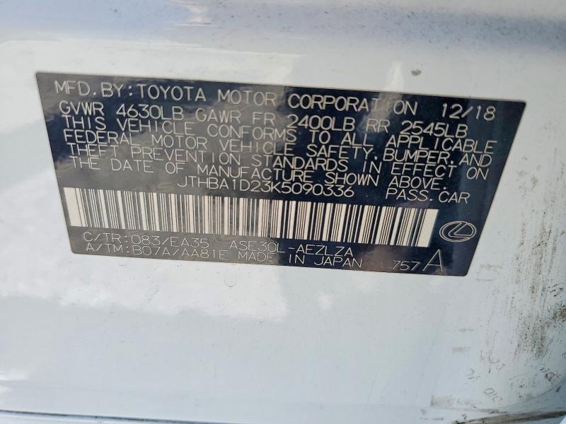 65579116 :رقم المزاد ، JTHBA1D23K5090336 vin ، 2019 Lexus Is مزاد بيع