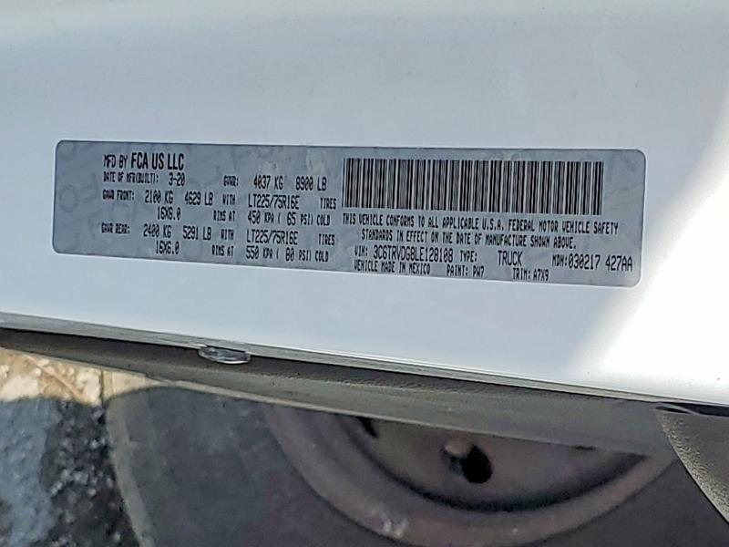 64119696 :رقم المزاد ، 3C6TRVDG8LE128108 vin ، 2020 Ram Promaster 2500 مزاد بيع