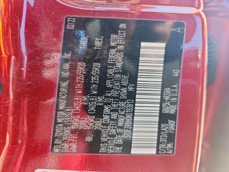 67084856 :رقم المزاد ، 5TDFZRBH0NS193813 vin ، 2022 Toyota Highlander مزاد بيع