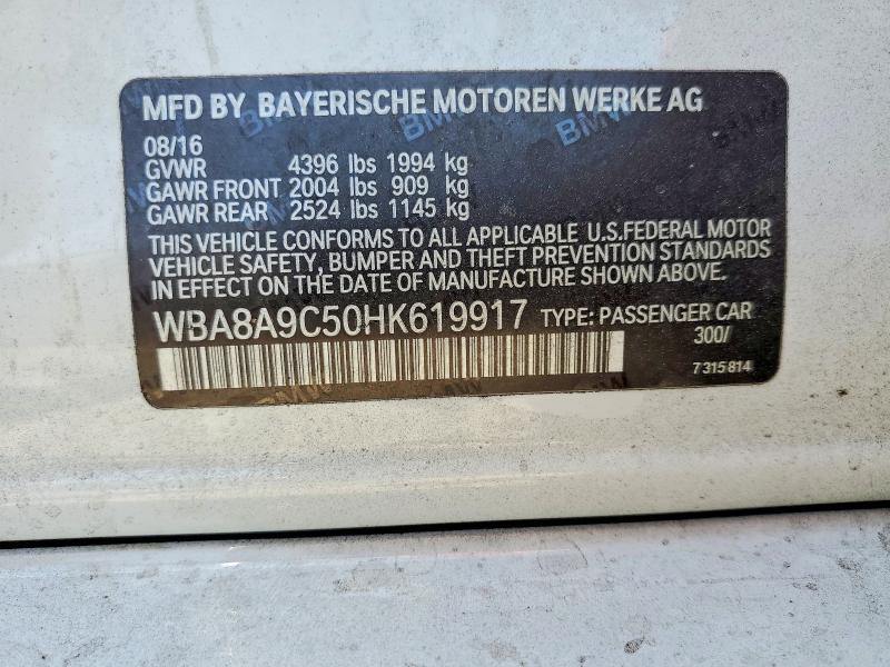 2017 Bmw 320 მანქანა იყიდება აუქციონზე, vin: WBA8A9C50HK619917, აუქციონის ნომერი: 64660366