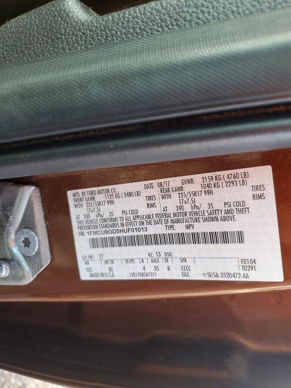Aukcja sprzedaży 2017 Ford Escape, vin: 1FMCU9GD5HUF01013, numer aukcji: 66144026