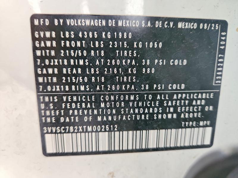 Aukcja sprzedaży 2026 Volkswagen Taos, vin: 3VVSC7B2XTM002512, numer aukcji: 64399496