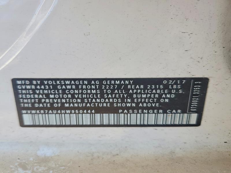Продажа на аукционе авто 2017 Volkswagen E-golf, vin: WVWKR7AU4HW950444, номер лота: 66271276