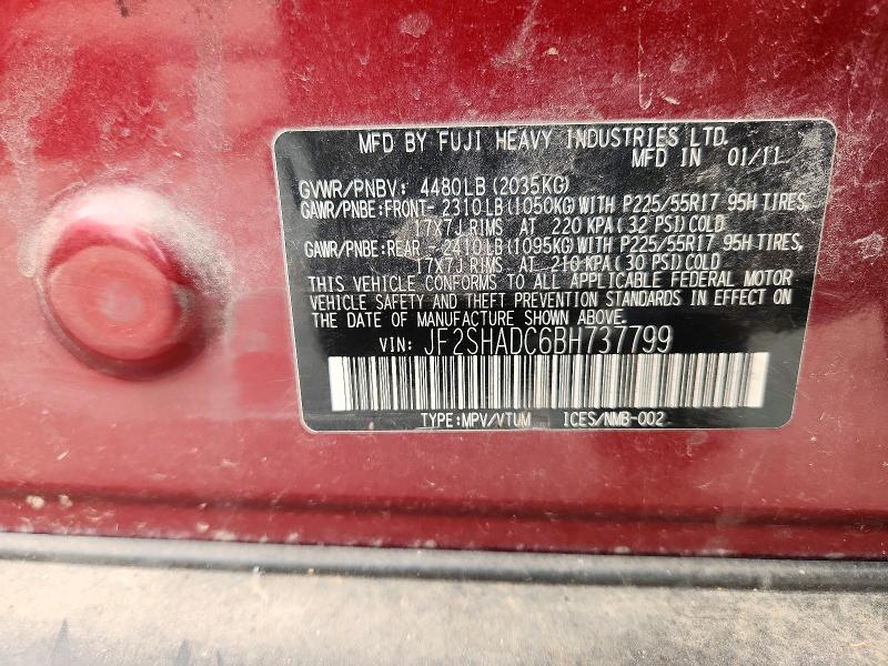 63922386 :رقم المزاد ، JF2SHADC6BH737799 vin ، 2011 Subaru Forester مزاد بيع