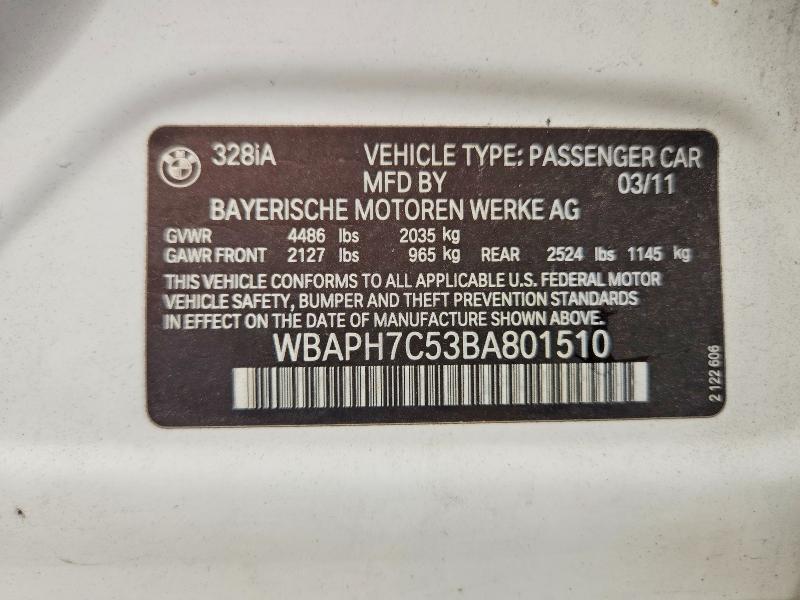 2011 Bmw 328 მანქანა იყიდება აუქციონზე, vin: WBAPH7C53BA801510, აუქციონის ნომერი: 66042276