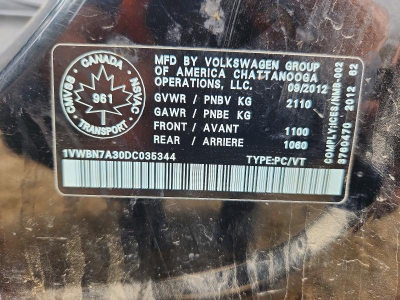Продаж на аукціоні авто 2013 Volkswagen Passat, vin: 1VWBN7A30DC035344, номер лоту: 63581546