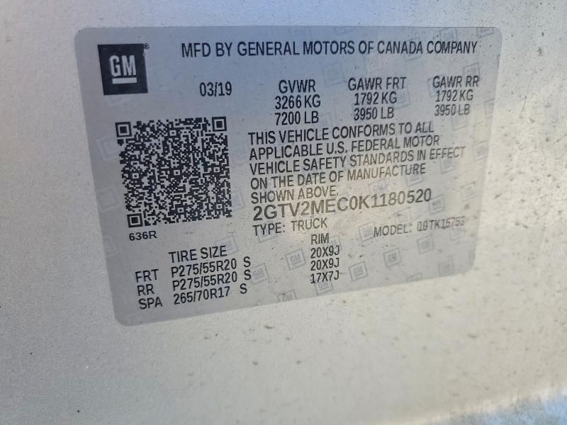 Aukcja sprzedaży 2019 Gmc Sierra Limited, vin: 2GTV2MEC0K1180520, numer aukcji: 63338366