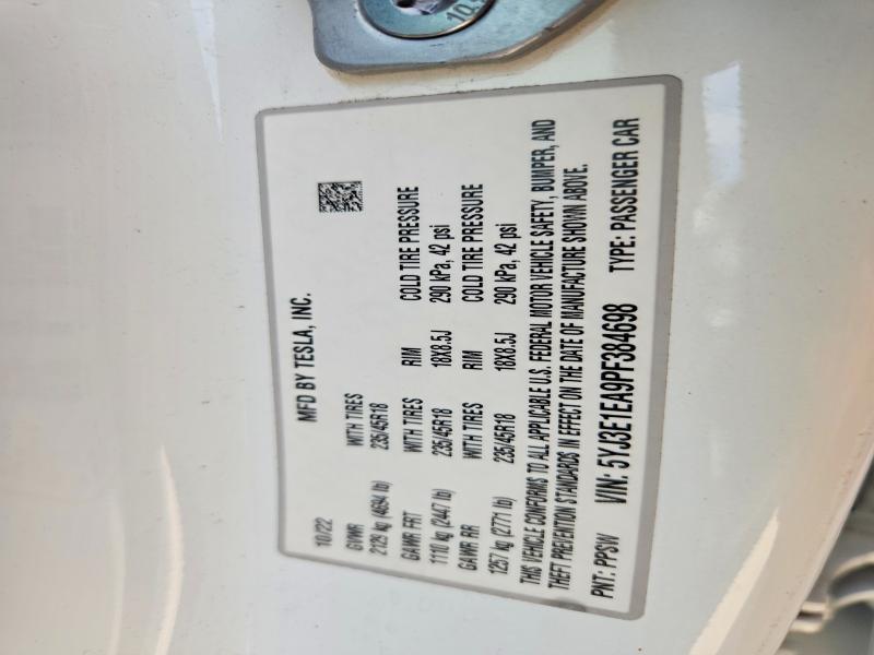 Aukcja sprzedaży 2023 Tesla Model 3, vin: 5YJ3E1EA9PF384698, numer aukcji: 64193016