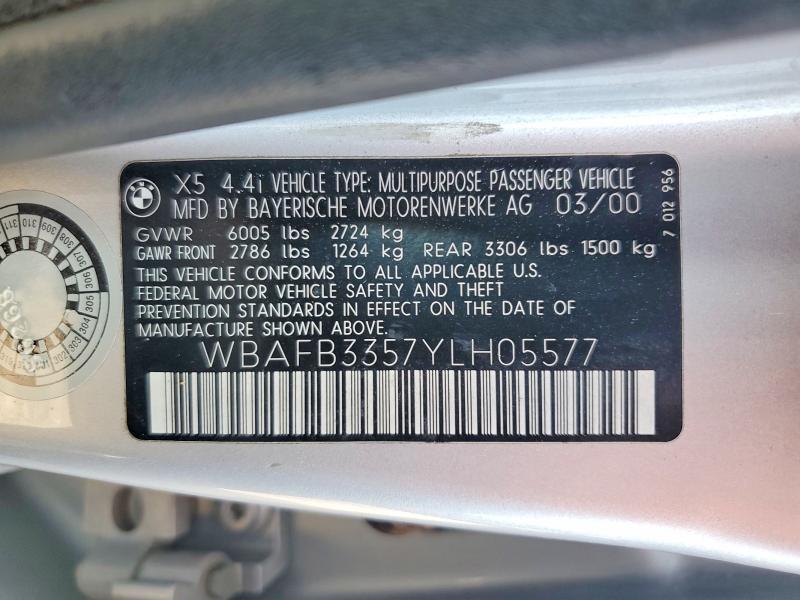 2000 Bmw X5 მანქანა იყიდება აუქციონზე, vin: WBAFB3357YLH05577, აუქციონის ნომერი: 64838546
