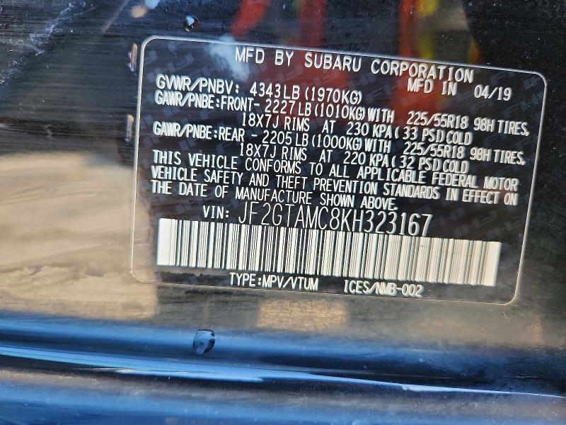 66722466 :رقم المزاد ، JF2GTAMC8KH323167 vin ، 2019 Subaru Crosstrek مزاد بيع