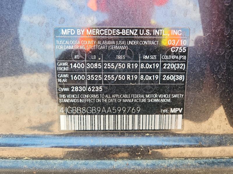 Aukcja sprzedaży 2010 Mercedes-benz Ml, vin: 4JGBB8GB9AA599769, numer aukcji: 64695116