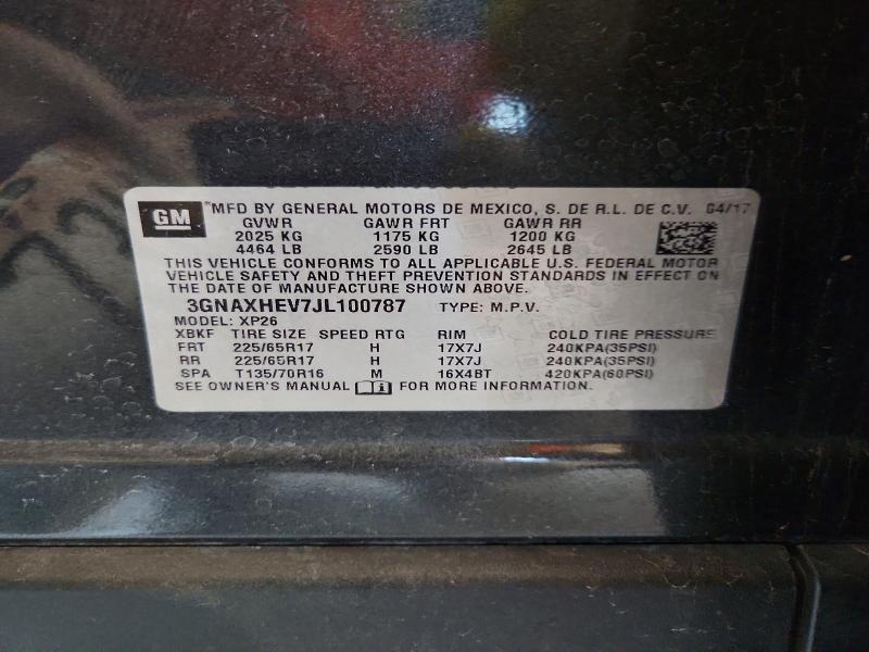 Aukcja sprzedaży 2018 Chevrolet Equinox, vin: 3GNAXHEV7JL100787, numer aukcji: 66115646