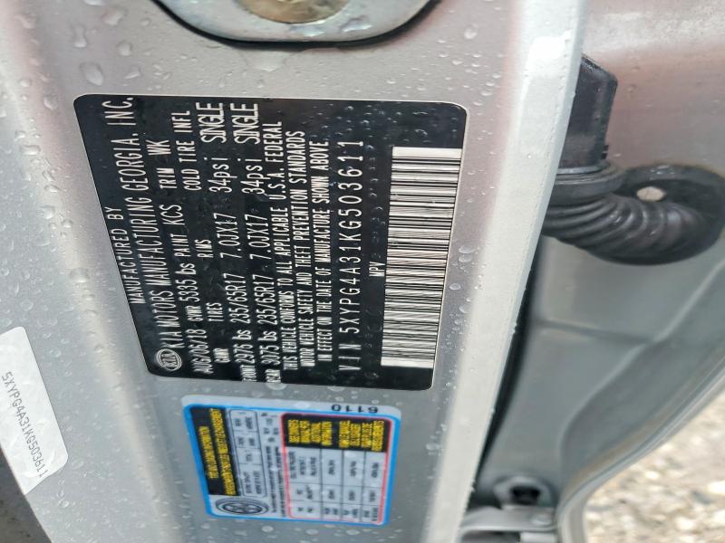 63524766 :رقم المزاد ، 5XYPG4A31KG503611 vin ، 2019 Kia Sorento مزاد بيع
