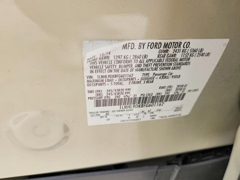Продажа на аукционе авто 2015 Lincoln Mks, vin: 1LNHL9DK8FG601162, номер лота: 63781156