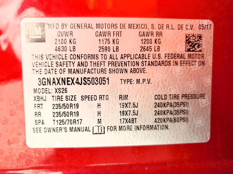 65323056 :رقم المزاد ، 3GNAXNEX4JS503051 vin ، 2018 Chevrolet Equinox مزاد بيع