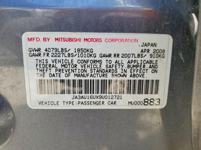 65194356 :رقم المزاد ، JA3AU16UX9U012721 vin ، 2009 Mitsubishi Lancer مزاد بيع