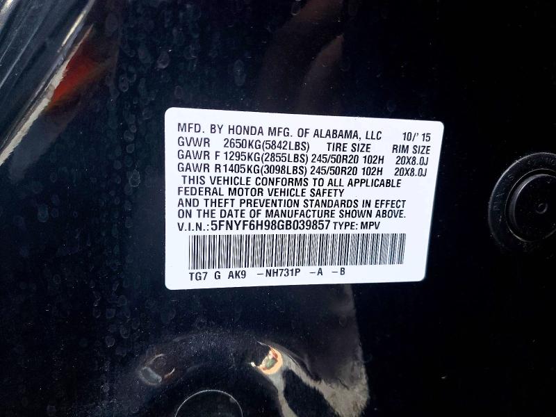 Продаж на аукціоні авто 2016 Honda Pilot, vin: 5FNYF6H98GB039857, номер лоту: 66109566
