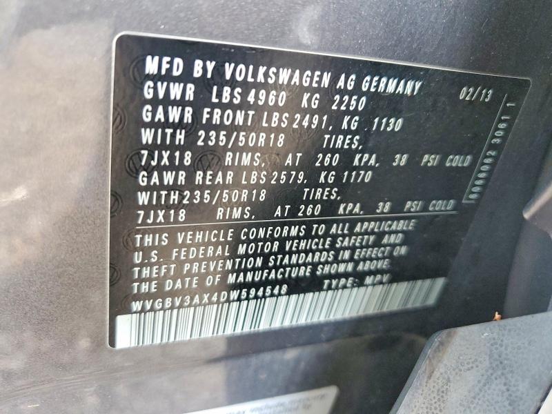 65702146 :رقم المزاد ، WVGBV3AX4DW594548 vin ، 2013 Volkswagen Tiguan مزاد بيع