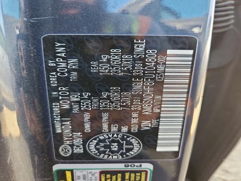2015 Hyundai Santa Fe მანქანა იყიდება აუქციონზე, vin: KM8SNDHF8FU104808, აუქციონის ნომერი: 67030406