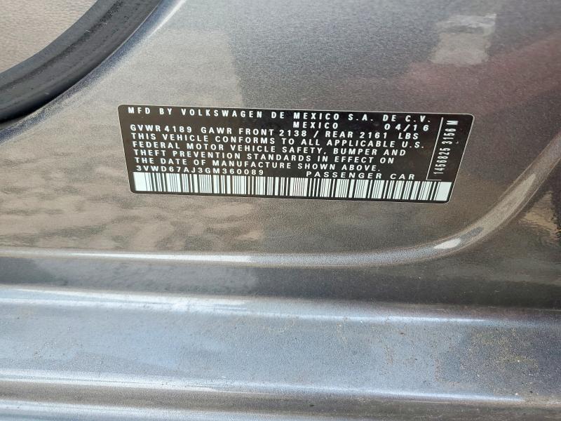Aukcja sprzedaży 2016 Volkswagen Jetta, vin: 3VWD67AJ3GM360089, numer aukcji: 64242236