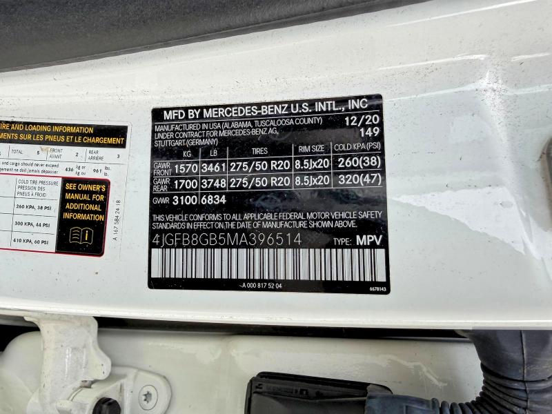 66497426 :رقم المزاد ، 4JGFB8GB5MA396514 vin ، 2021 Mercedes-benz Gle مزاد بيع