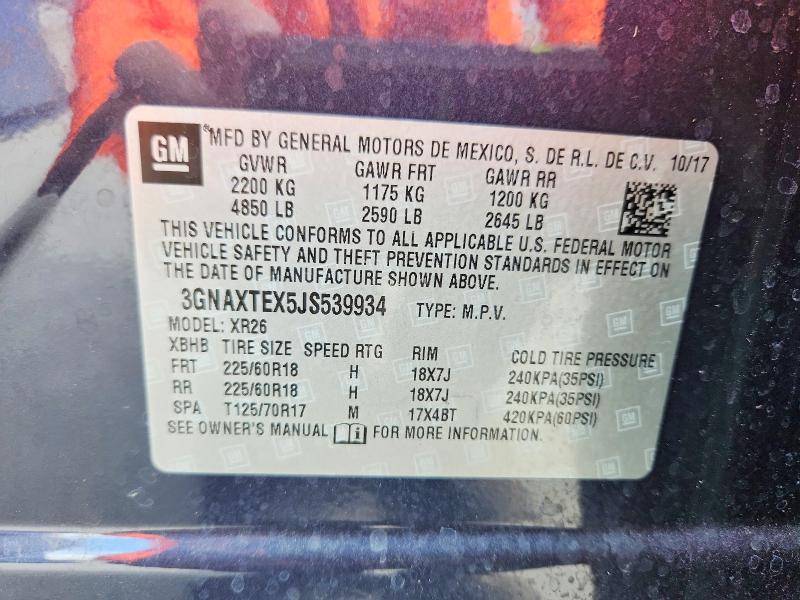 63479126 :رقم المزاد ، 3GNAXTEX5JS539934 vin ، 2018 Chevrolet Equinox مزاد بيع