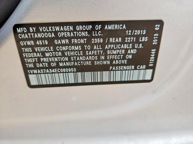 Продаж на аукціоні авто 2014 Volkswagen Passat, vin: 1VWAS7A34EC060950, номер лоту: 65341016