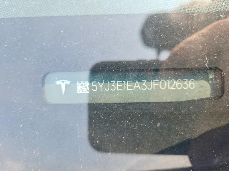 2018 Tesla Model 3 მანქანა იყიდება აუქციონზე, vin: 5YJ3E1EA3JF012636, აუქციონის ნომერი: 63910246