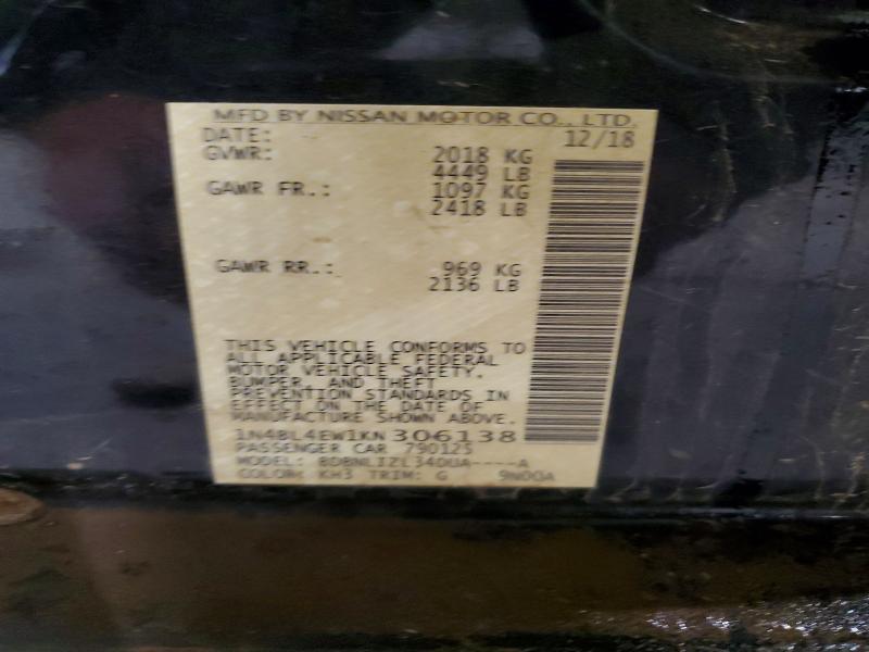 2019 Nissan Altima მანქანა იყიდება აუქციონზე, vin: 1N4BL4EW1KN306138, აუქციონის ნომერი: 62393626