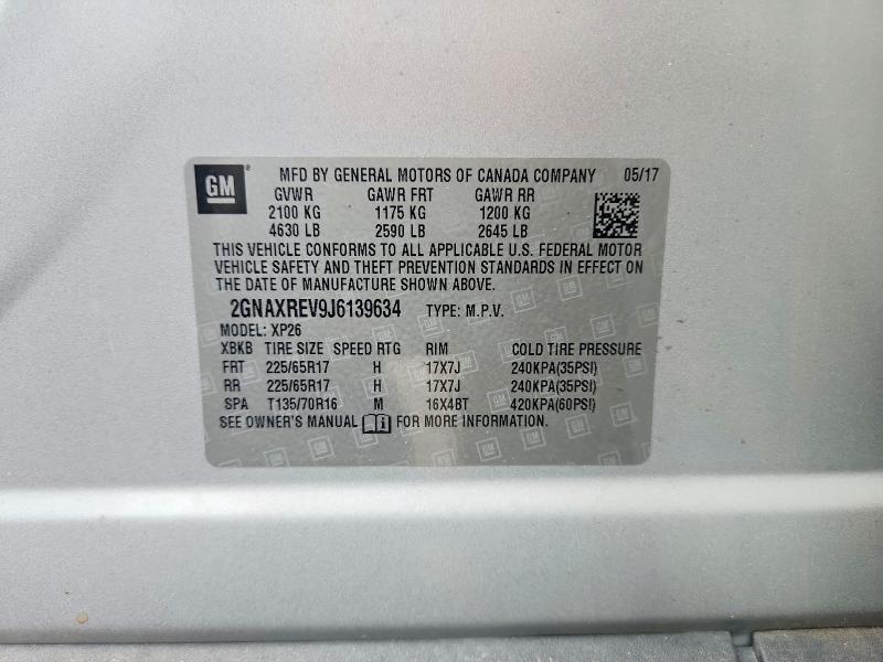 64367826 :رقم المزاد ، 2GNAXREV9J6139634 vin ، 2018 Chevrolet Equinox مزاد بيع