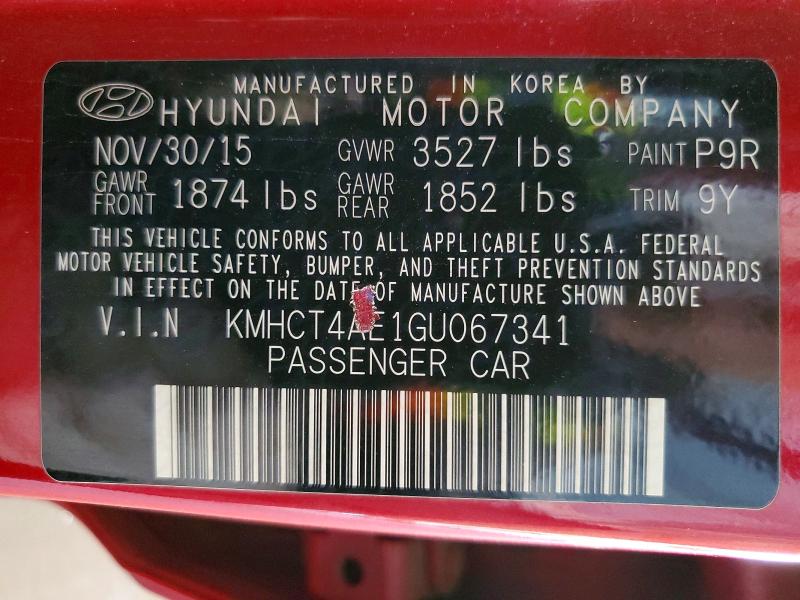66410886 :رقم المزاد ، KMHCT4AE1GU067341 vin ، 2016 Hyundai Accent مزاد بيع