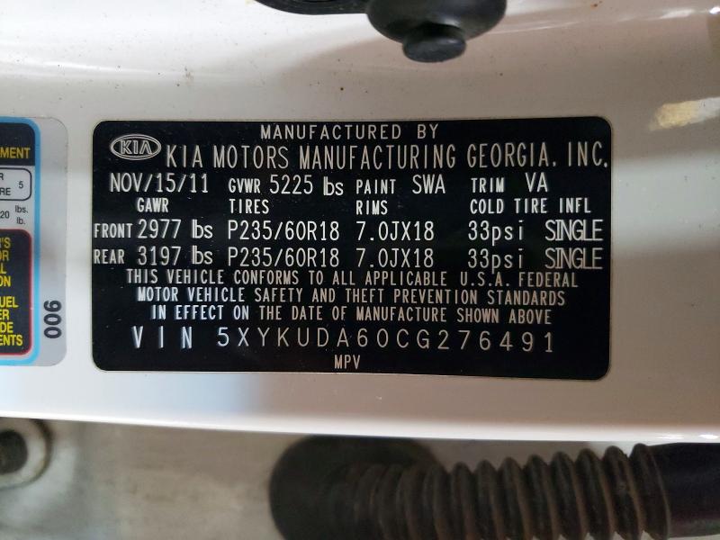 Продаж на аукціоні авто 2012 Kia Sorento, vin: 5XYKUDA60CG276491, номер лоту: 63446146