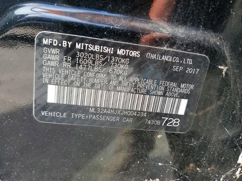 64770496 :رقم المزاد ، ML32A4HJXJH004234 vin ، 2018 Mitsubishi Mirage مزاد بيع