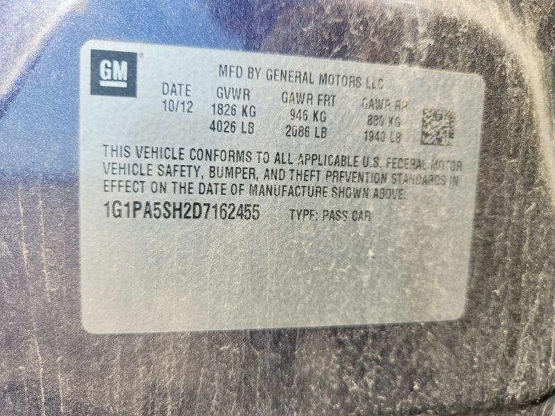 2013 Chevrolet Cruze მანქანა იყიდება აუქციონზე, vin: 1G1PA5SH2D7162455, აუქციონის ნომერი: 64146766
