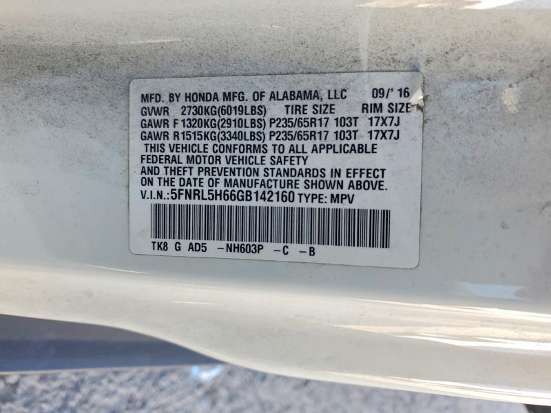 Продаж на аукціоні авто 2016 Honda Odyssey, vin: 5FNRL5H66GB142160, номер лоту: 66824946
