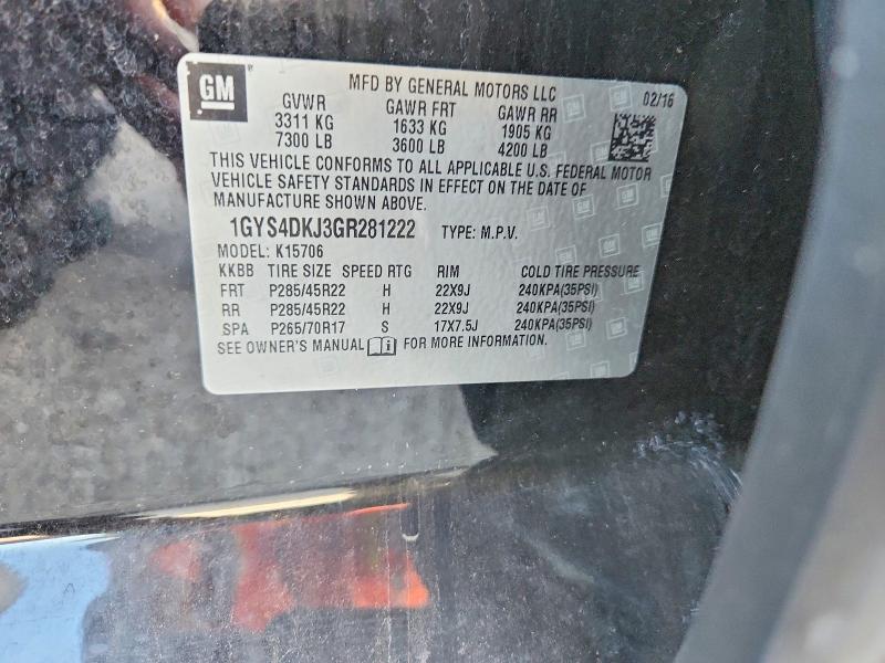 65869186 :رقم المزاد ، 1GYS4DKJ3GR281222 vin ، 2016 Cadillac Escalade مزاد بيع
